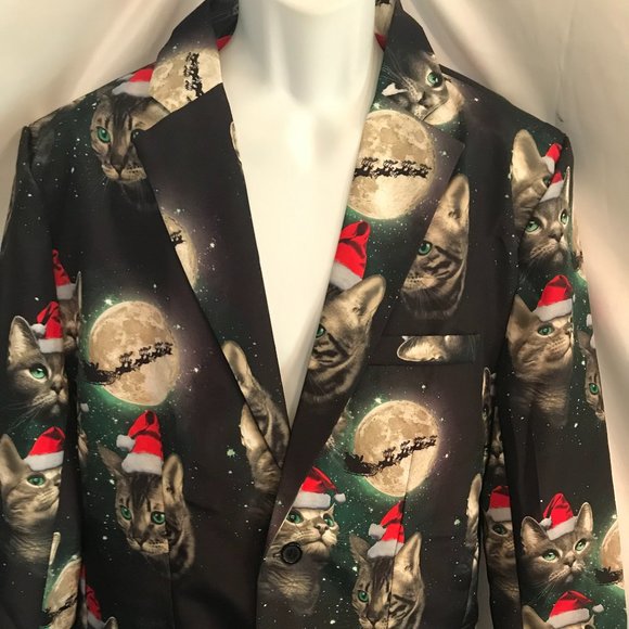 Life Of The Party Suit Adult Christmas Cat Faces Full Body Santa Suit (Untested) - Picture 2 of 9